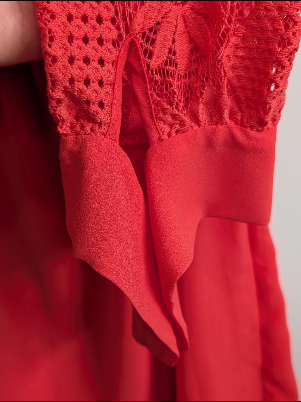 Women’s Off-Shoulder Red Crochet Sleeve Blouse - Picture 5 of 6